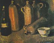 Still life with four jugs, bottles and white bowl Vincent Van Gogh